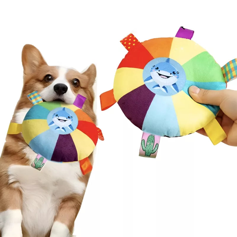 Quietschende Hunde-Wurfscheibe mit Griff-Laschen